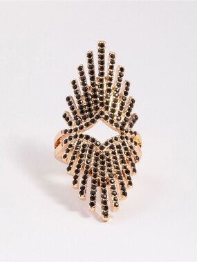 Gold Tone Black Crystal Statement Ring